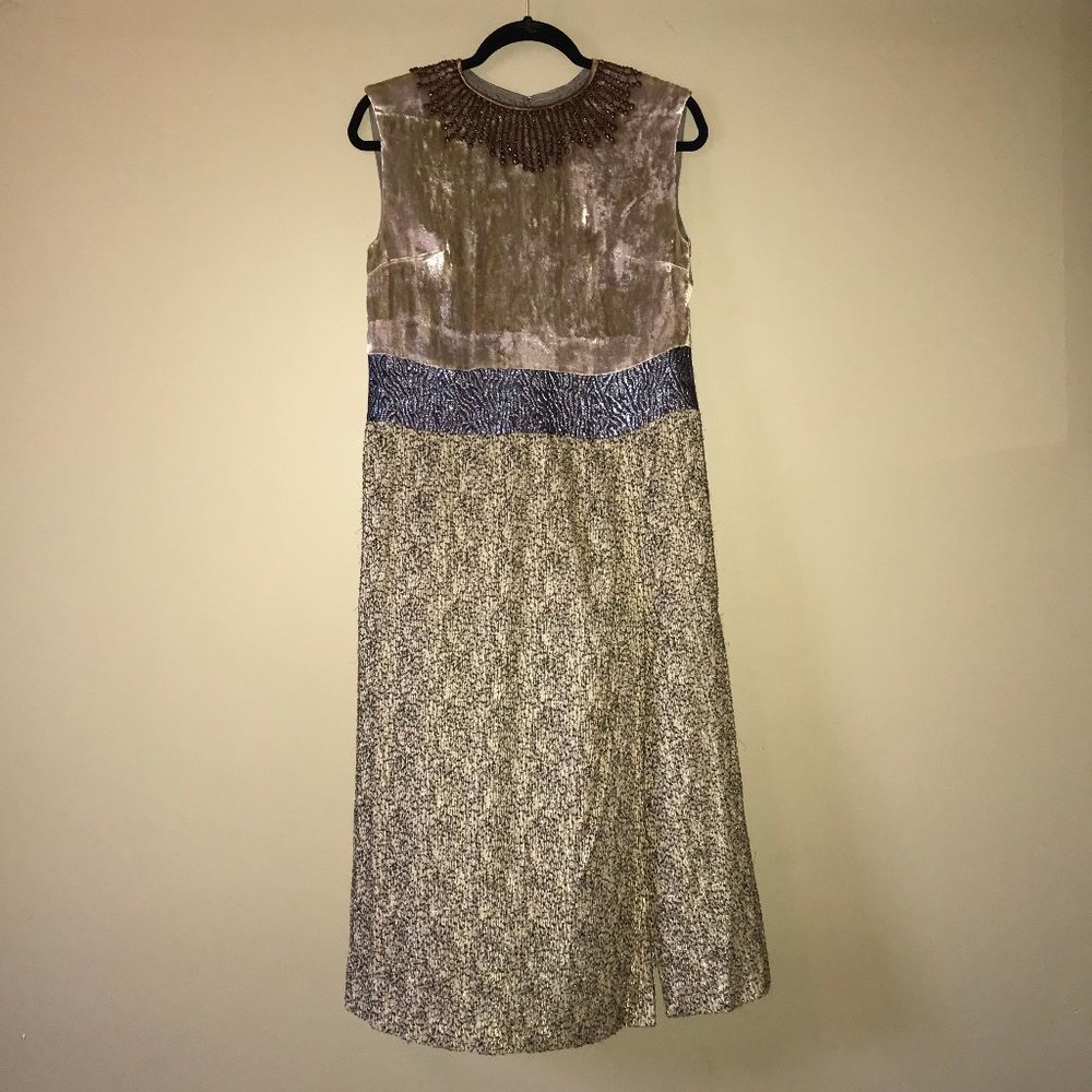 Dries Van Noten Crushed Velvet/ Embroidered Dress